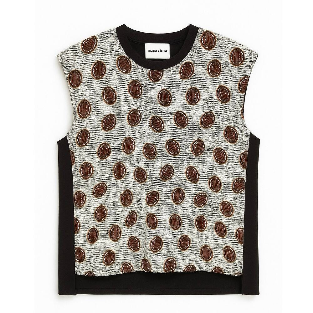 Bimba Y Lola Abstract Print Sleeveless Top Blouse White Black Size Medium
